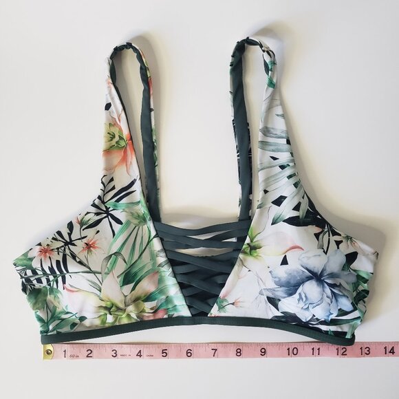 Tinibikini Swim Reversible Green White & Black Floral Botanical Bikini Swimsuit - Picture 7 of 12